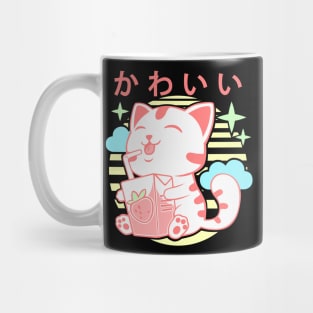 Kawaii Aesthetics Japanese Strawberry Milk Shake かわいい Cat - Pink - Strawberry Milk Mug